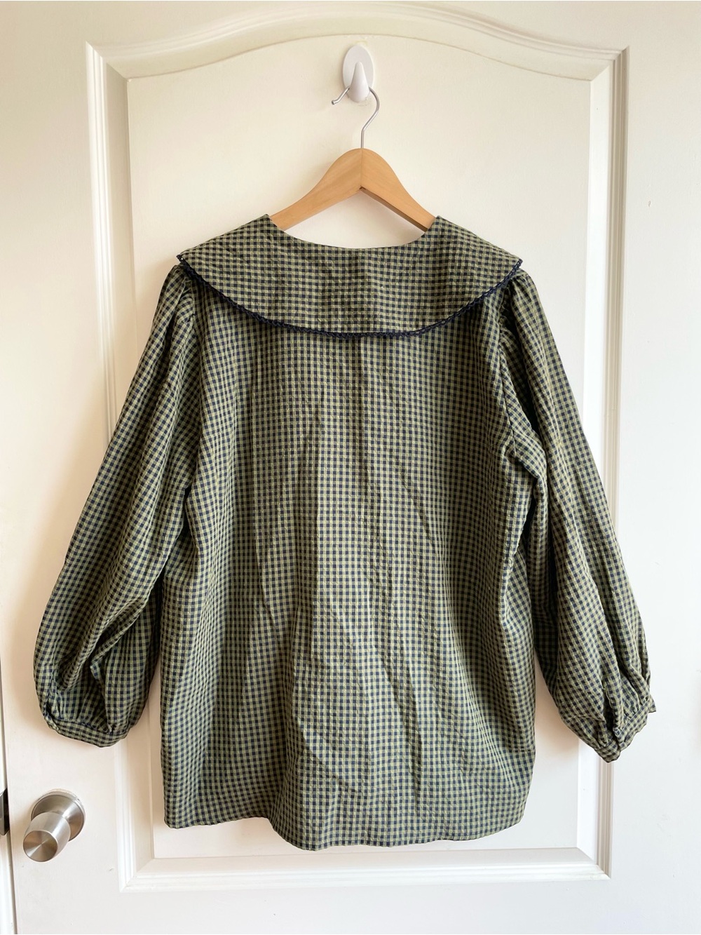 Womens Oversized Gingham Big Collar Blouse Prairie Cottage - Picture 2 of 4